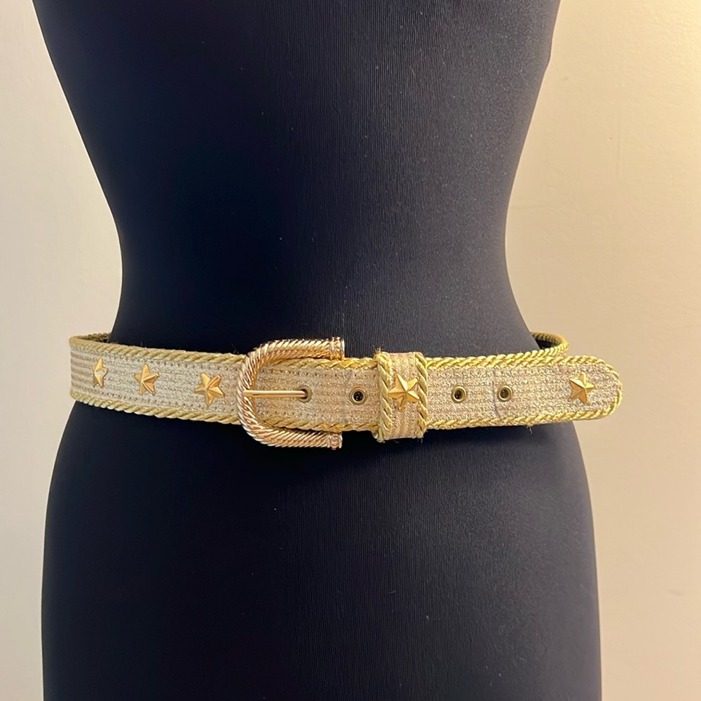 Unique Gold Glitter Striped Fabric and Gold Star Belt